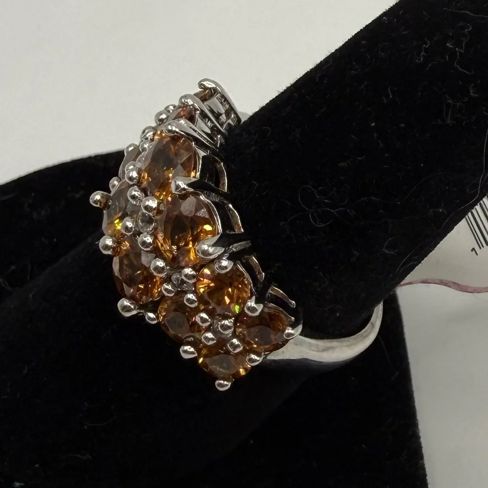 Sterling Silver Citrine Cluster Band Ring Size 8 Thailand